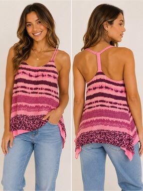 Women's Pink Tie-Dye & Leopard Print Racerback Tank